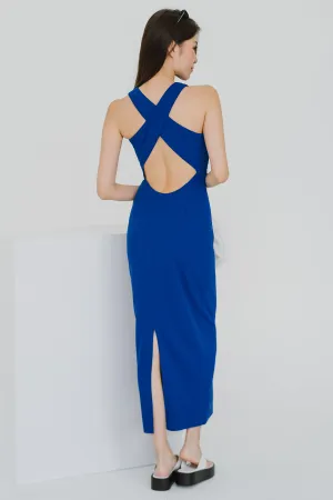 Glamour and Grand Cross Back Maxi Dress (Cobalt Blue)