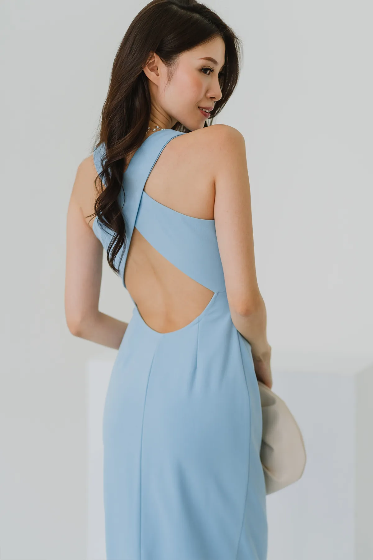 Glamour and Grand Cross Back Maxi Dress (Powder Blue)