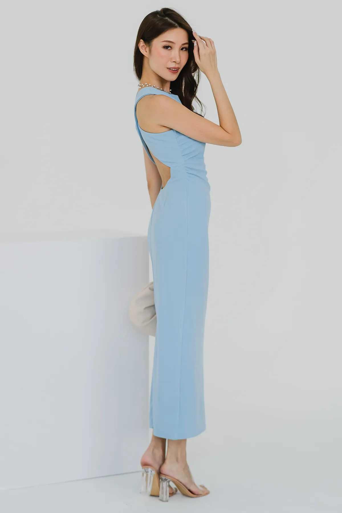 Glamour and Grand Cross Back Maxi Dress (Powder Blue)