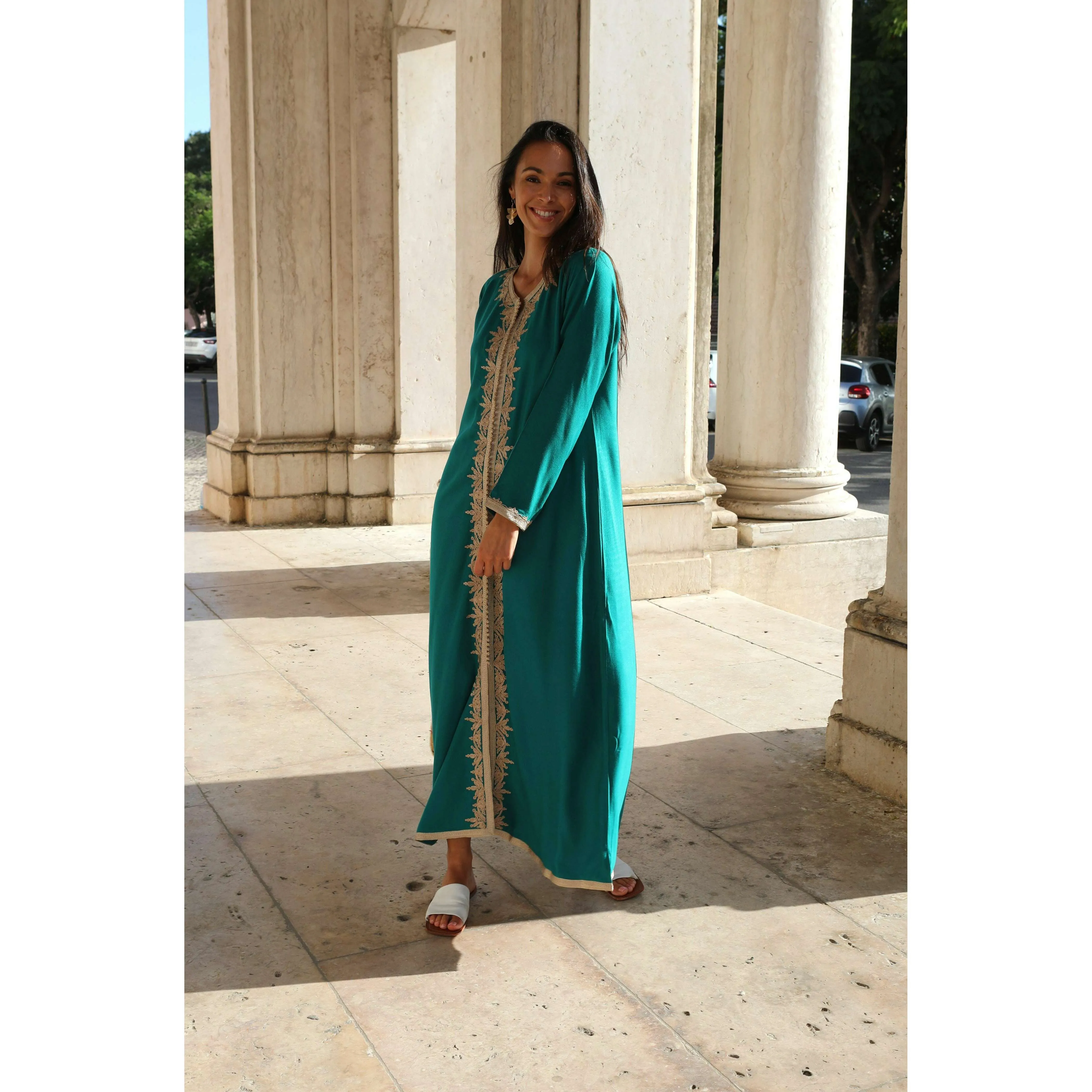 Green Beige Karima Kaftan Caftan-Moroccan Kaftan