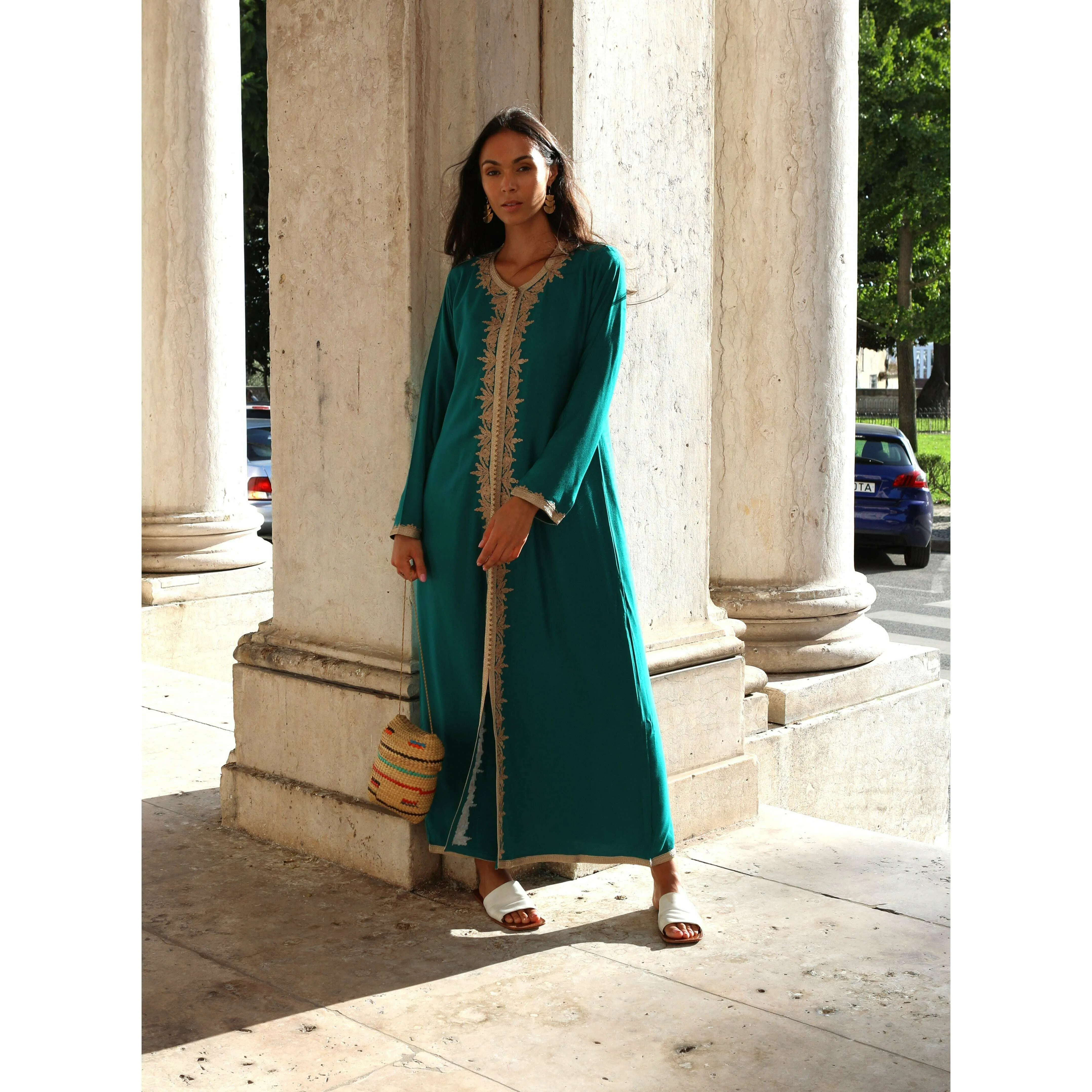 Green Beige Karima Kaftan Caftan-Moroccan Kaftan