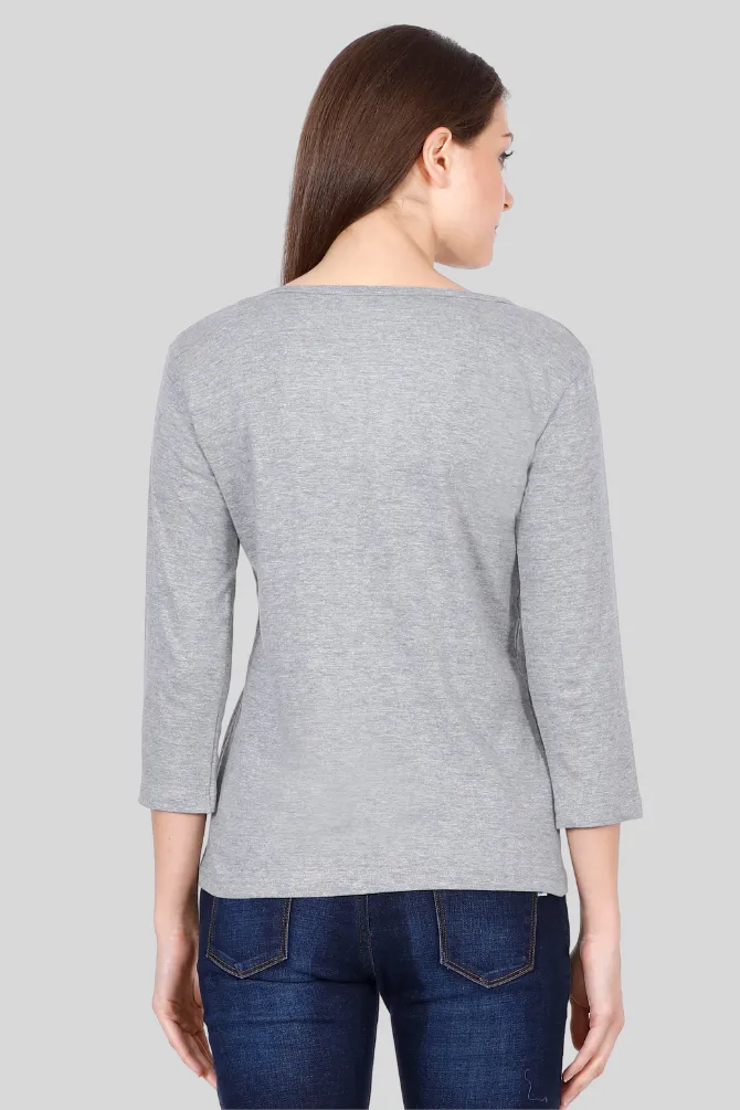 Grey Melange 3 4Th Sleeve T-shirt for women