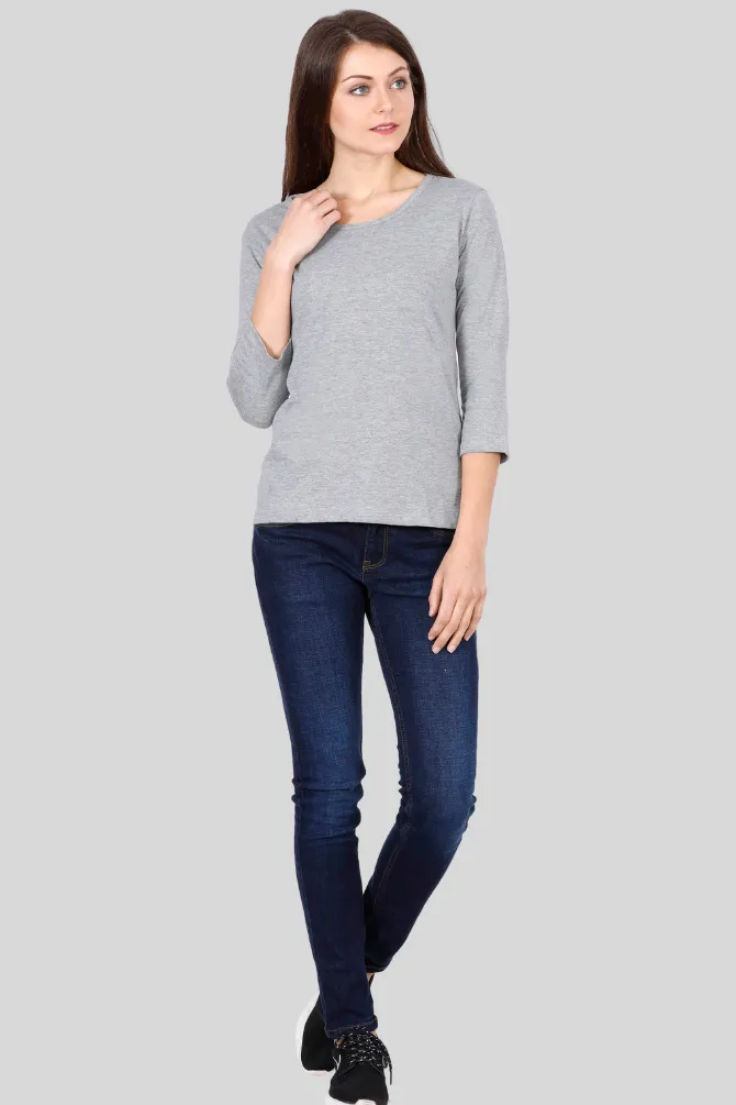 Grey Melange 3 4Th Sleeve T-shirt for women