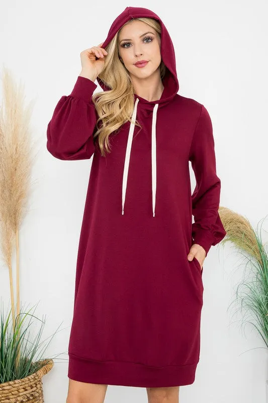 Happiness Begins Here - French Terry Long Sleeve Puff Hoodie Dress