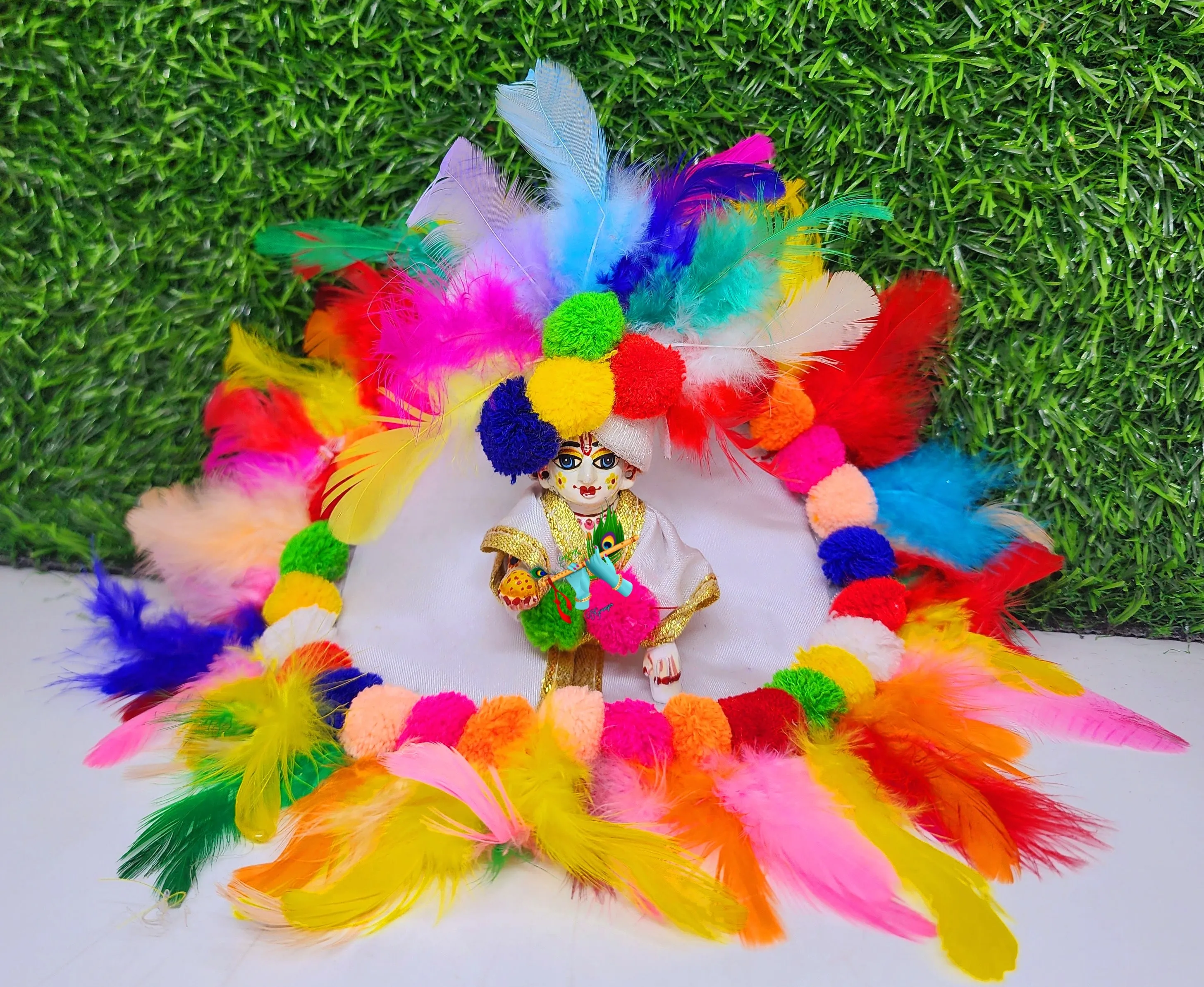 laddu gopal plain base feather dress with pagdi