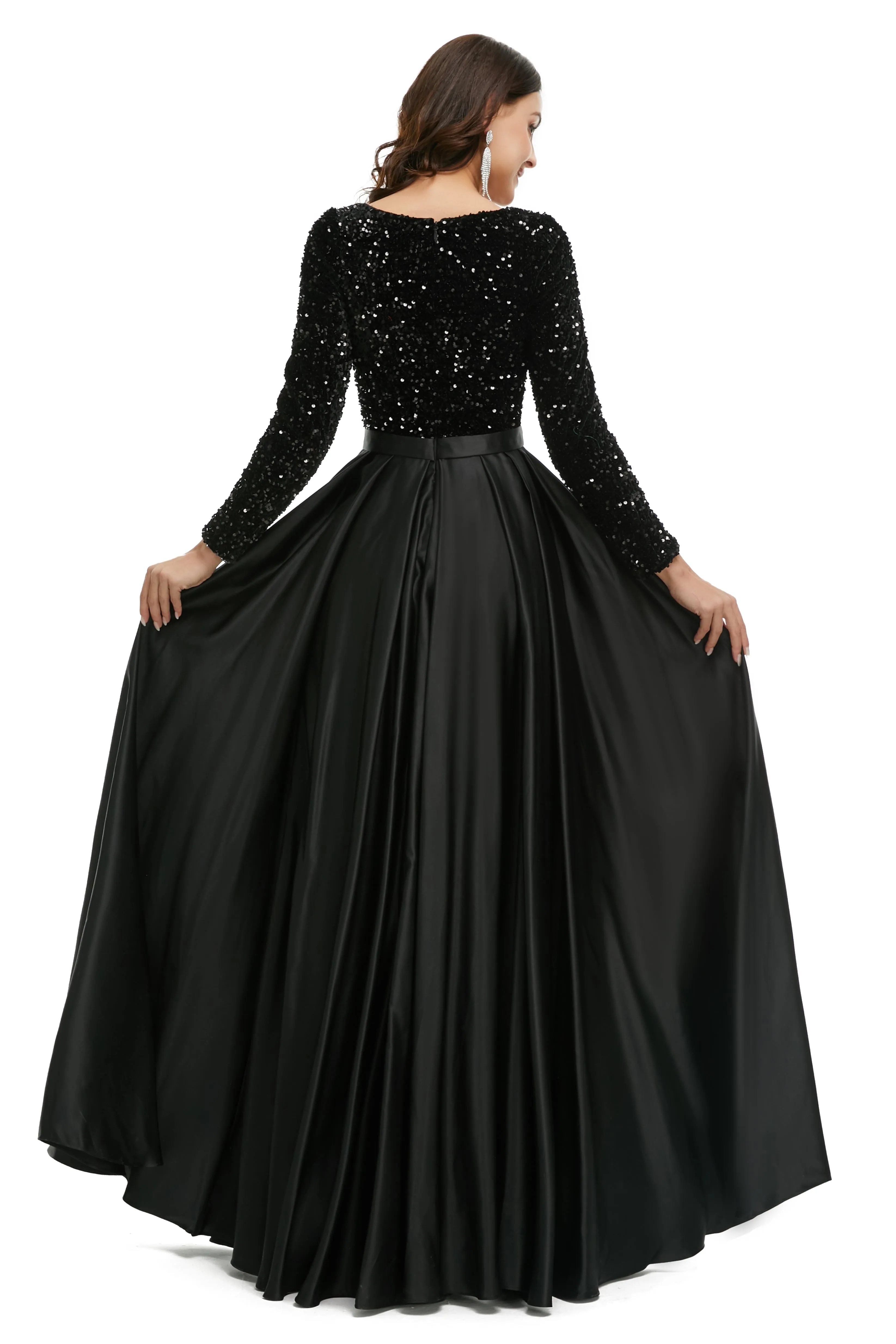 Lady Dresses Full Sleeve Prom Dresses V Neck Formal Gowns 2025 Floor Length Party Dress