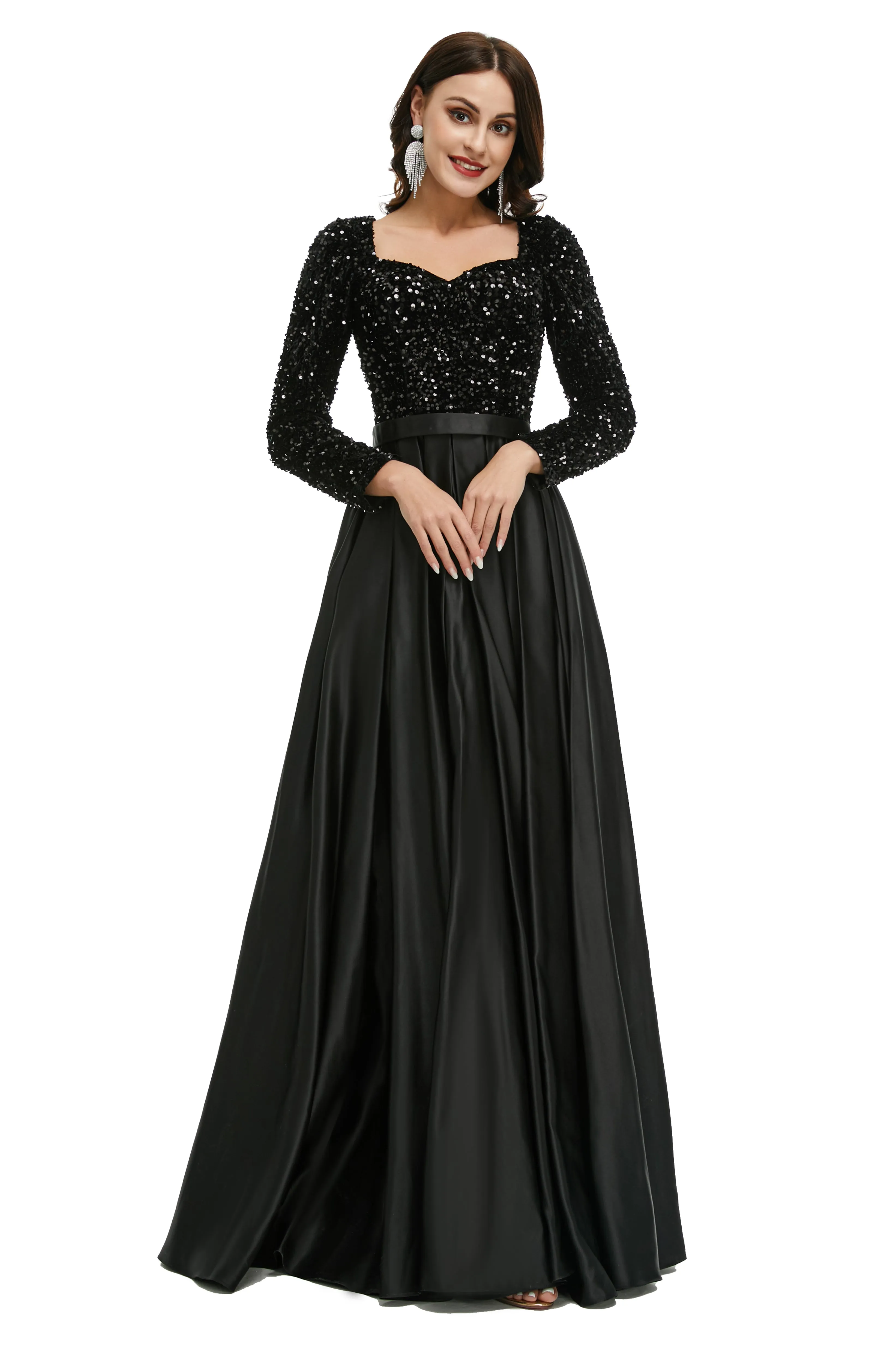 Lady Dresses Full Sleeve Prom Dresses V Neck Formal Gowns 2025 Floor Length Party Dress