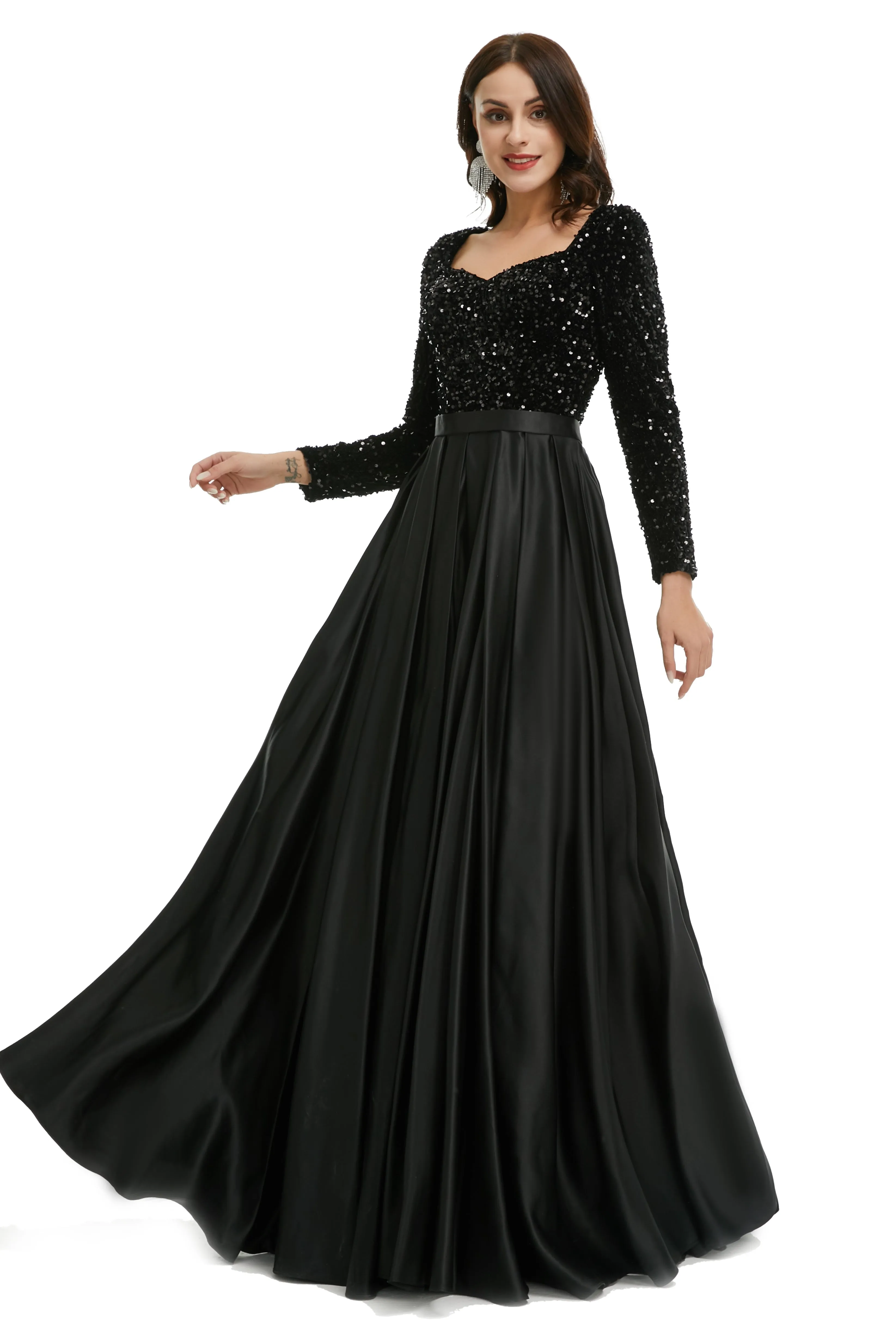 Lady Dresses Full Sleeve Prom Dresses V Neck Formal Gowns 2025 Floor Length Party Dress