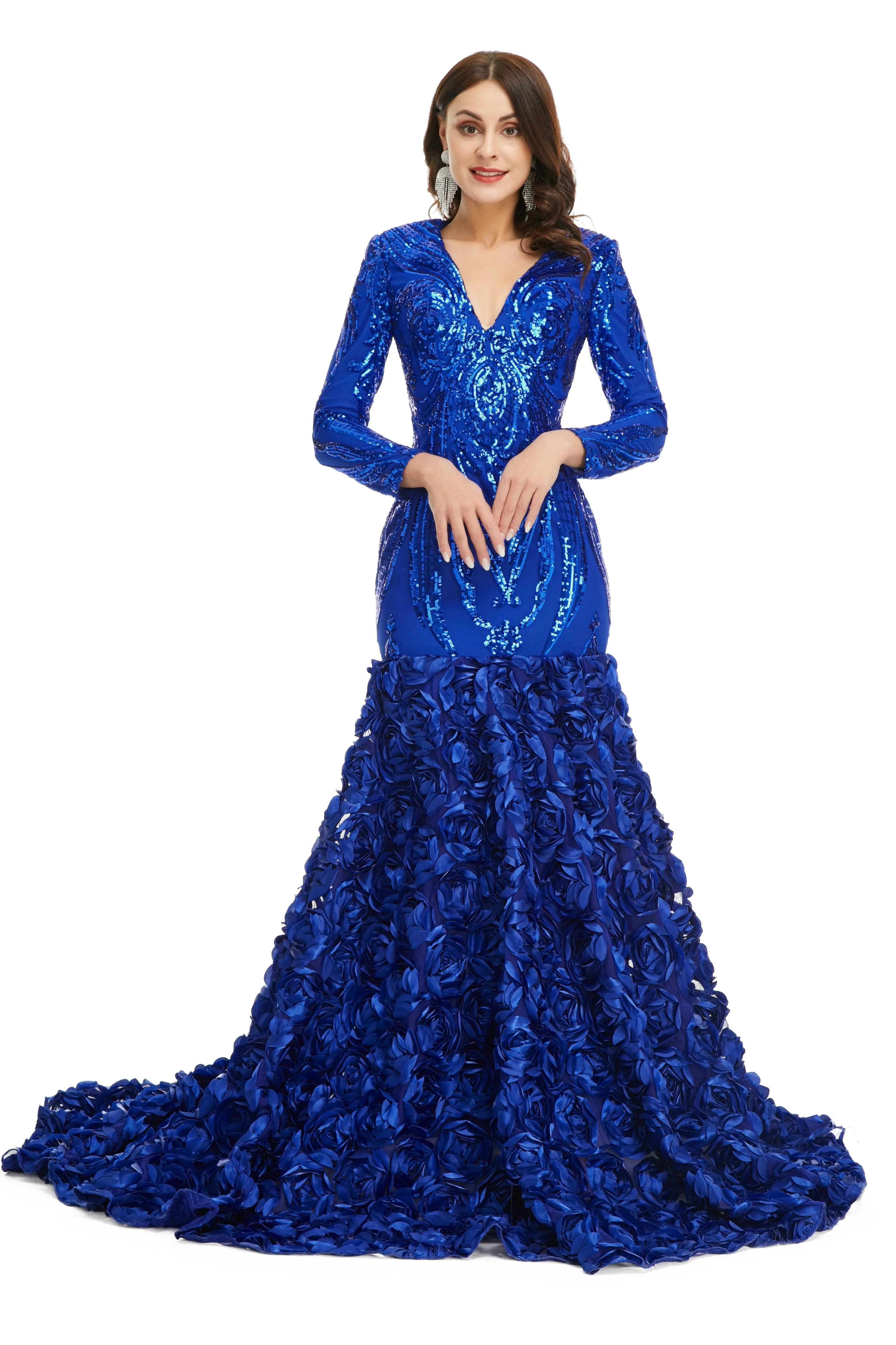 Long Prom Dresses V Neck Prom Gowns Full Sleeve Formal Dresses Floor Length Dresses 2025