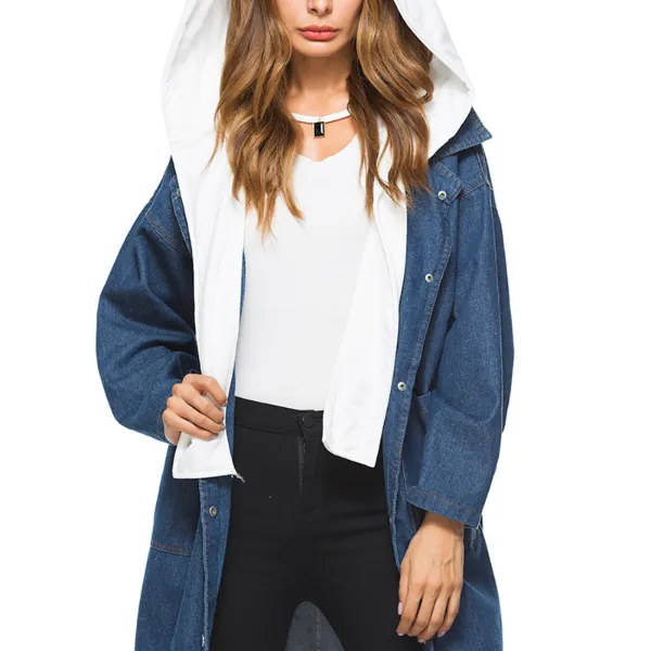 Loose Casual Large Size Hat Detachable Denim Trench Coat