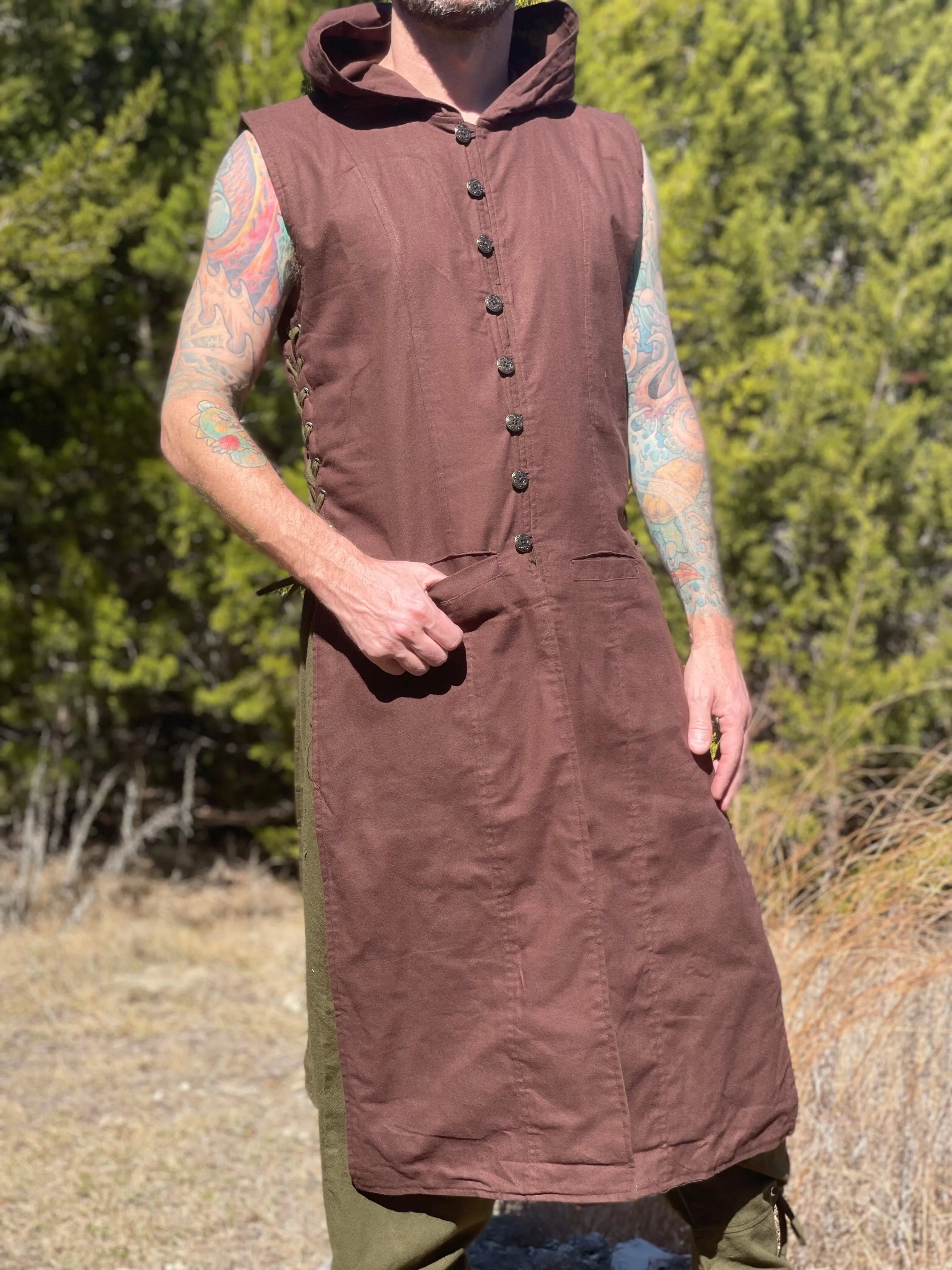 'Medieval Duster' Renaissance Festival Costume Long  - Brown/Green