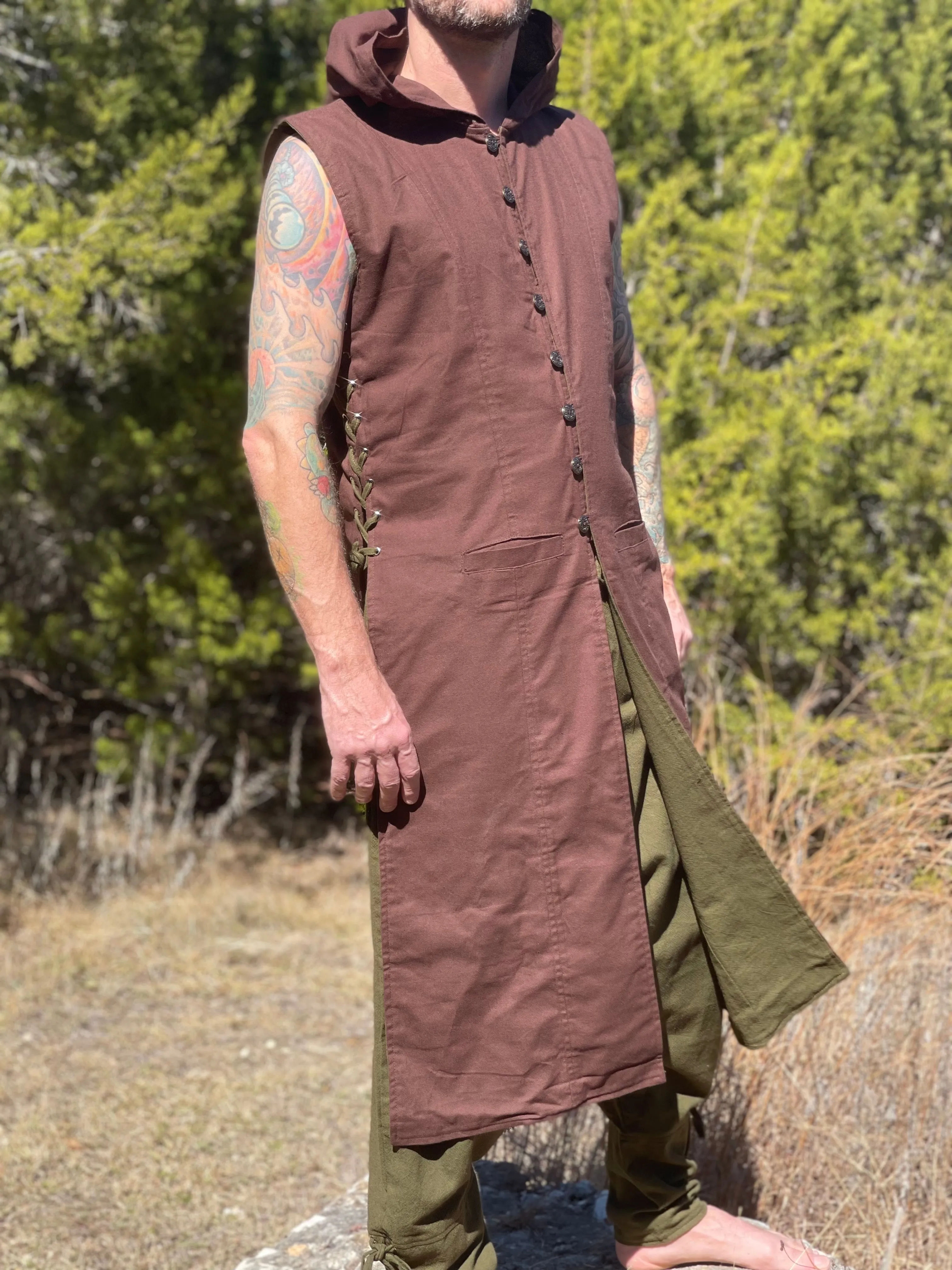 'Medieval Duster' Renaissance Festival Costume Long  - Brown/Green