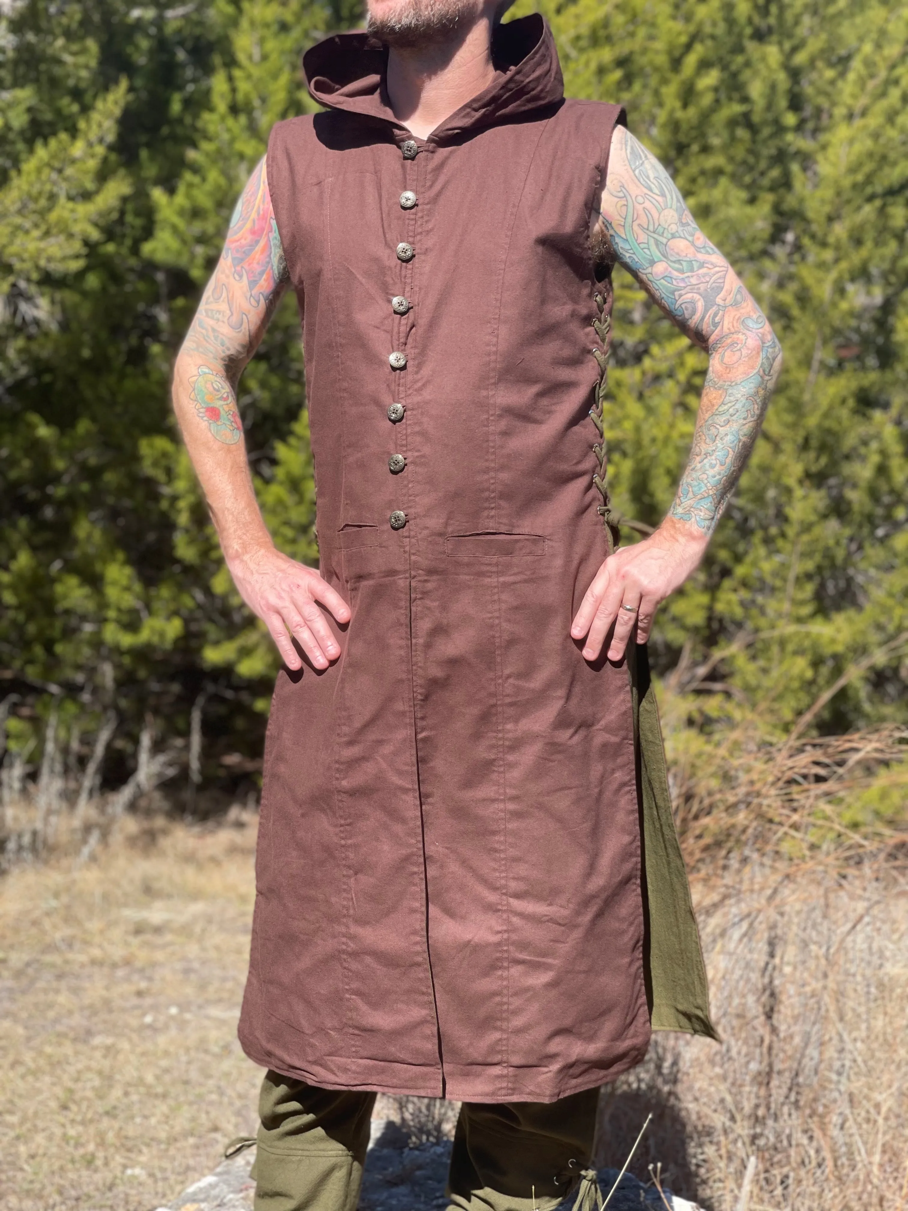 'Medieval Duster' Renaissance Festival Costume Long  - Brown/Green