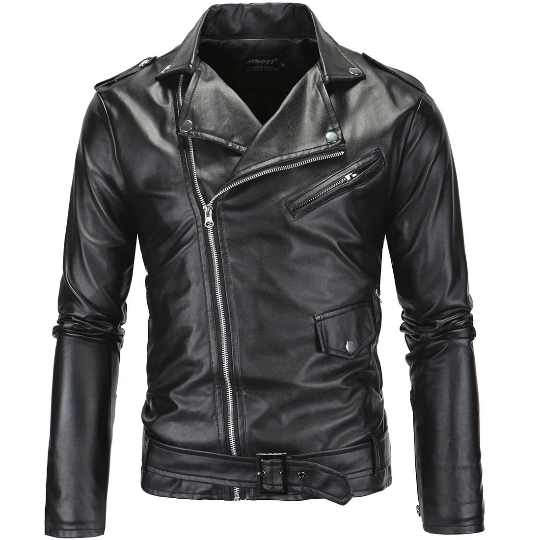 Men Slim White Leather Jackets Oblique Zipper Motorcycle Jackets New Men Outwear Moto Biker Leather Coats