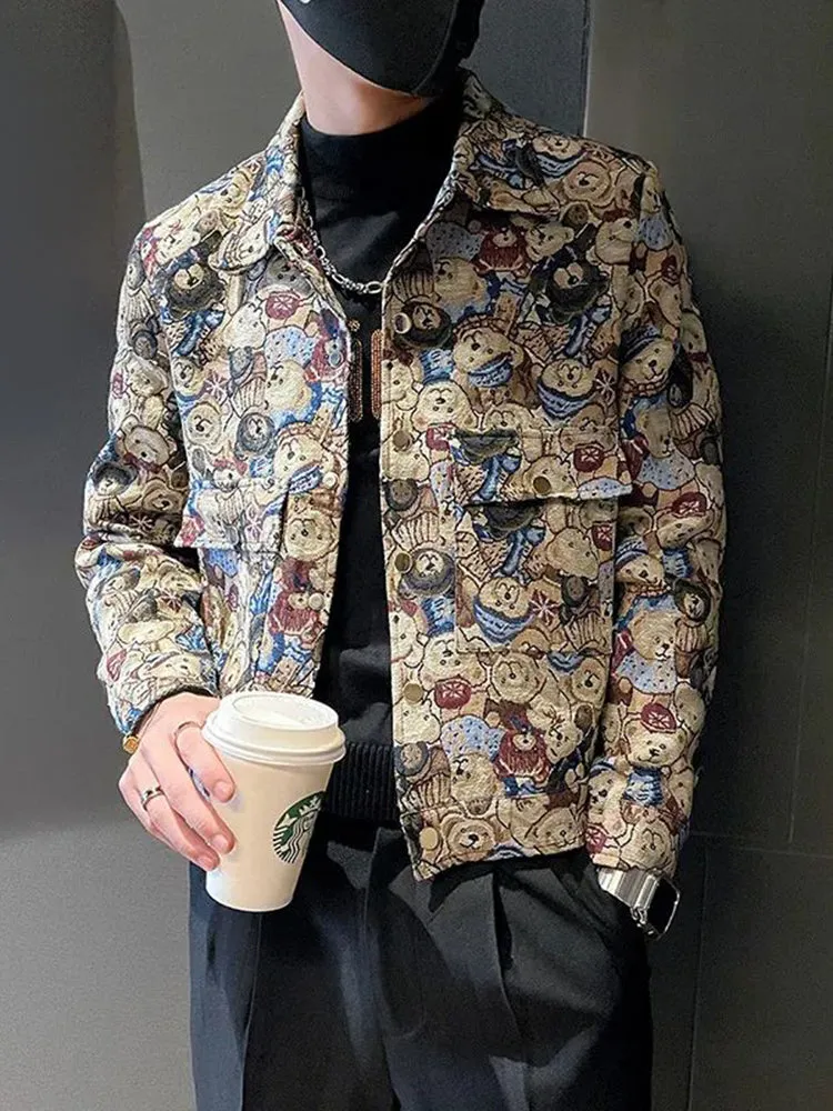 Mens Bear Embroidered Casual Jacket