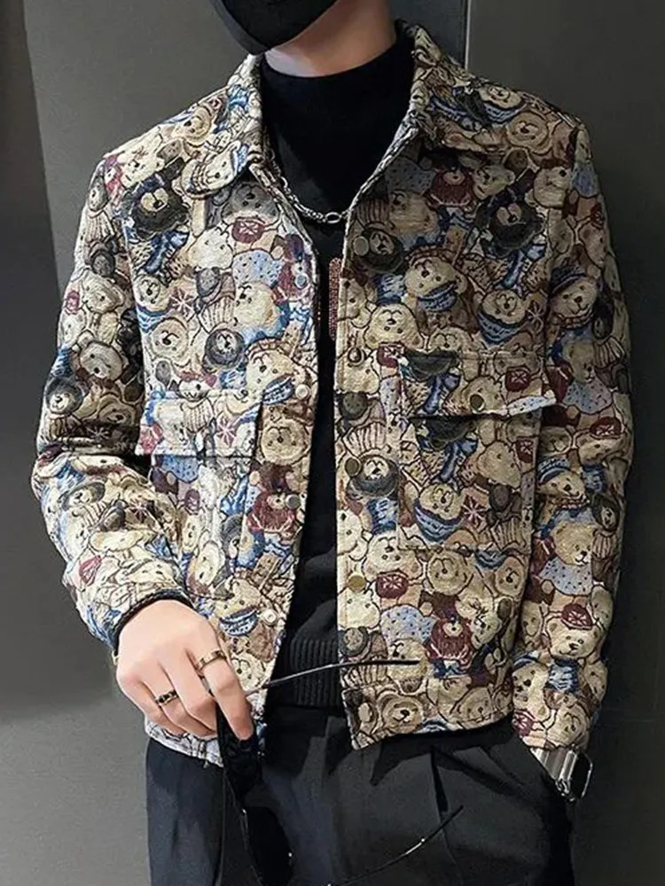 Mens Bear Embroidered Casual Jacket