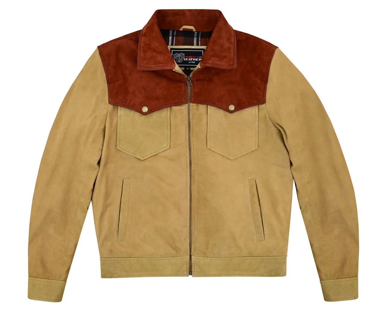 Men's Western Goat Suede Trucker Two-Tone Leather Jacket