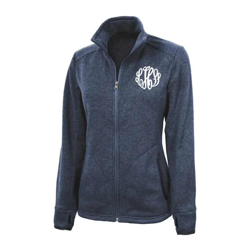 Monogrammed Ladies Heathered Fleece Jacket Choose Color