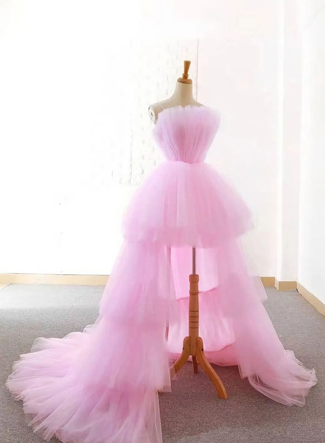 New Arrival High Low Pink Prom Dresses With Ruched Evening Dresses