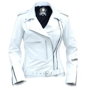 NWT White Angel Belted Brando Style Premium Genuine Pure Leather Jacket