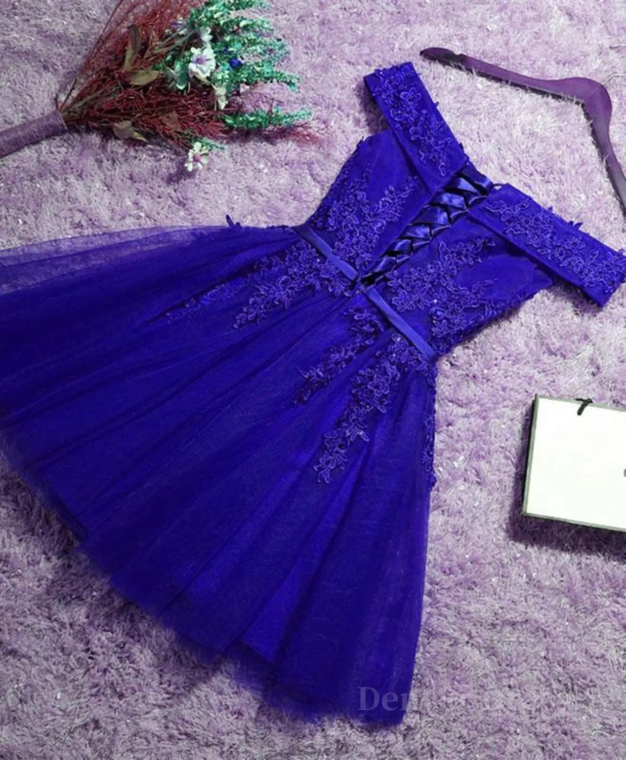 Off the Shoulder Blue Lace Prom Dresses Off Shoulder Blue Homecoming Dresses Short Blue Lace Formal Evening Dresses