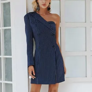 One shoulder Striped Suit Sexy Dress