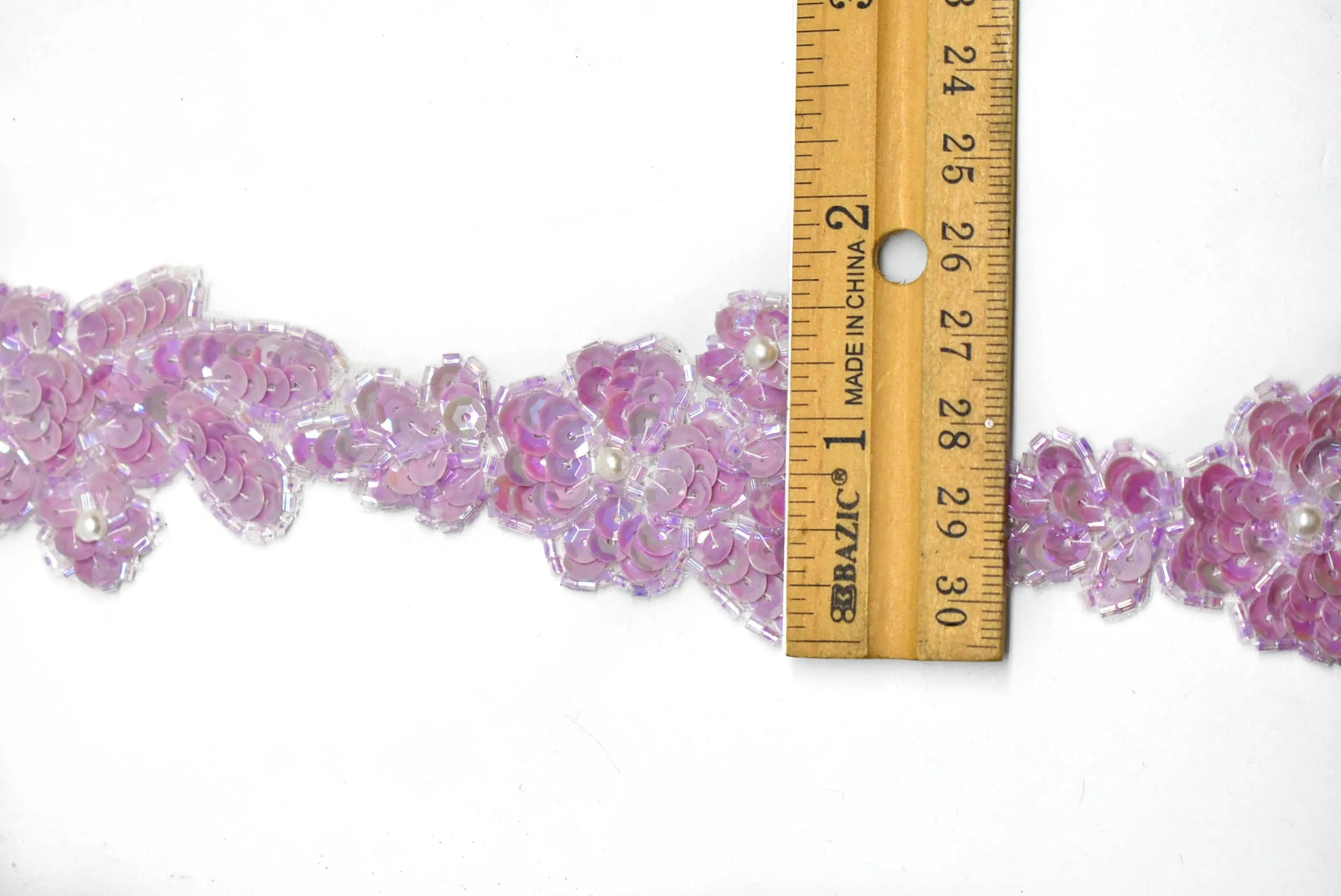 Pink Floral Sequins Trim 1.50" - 1 Yard