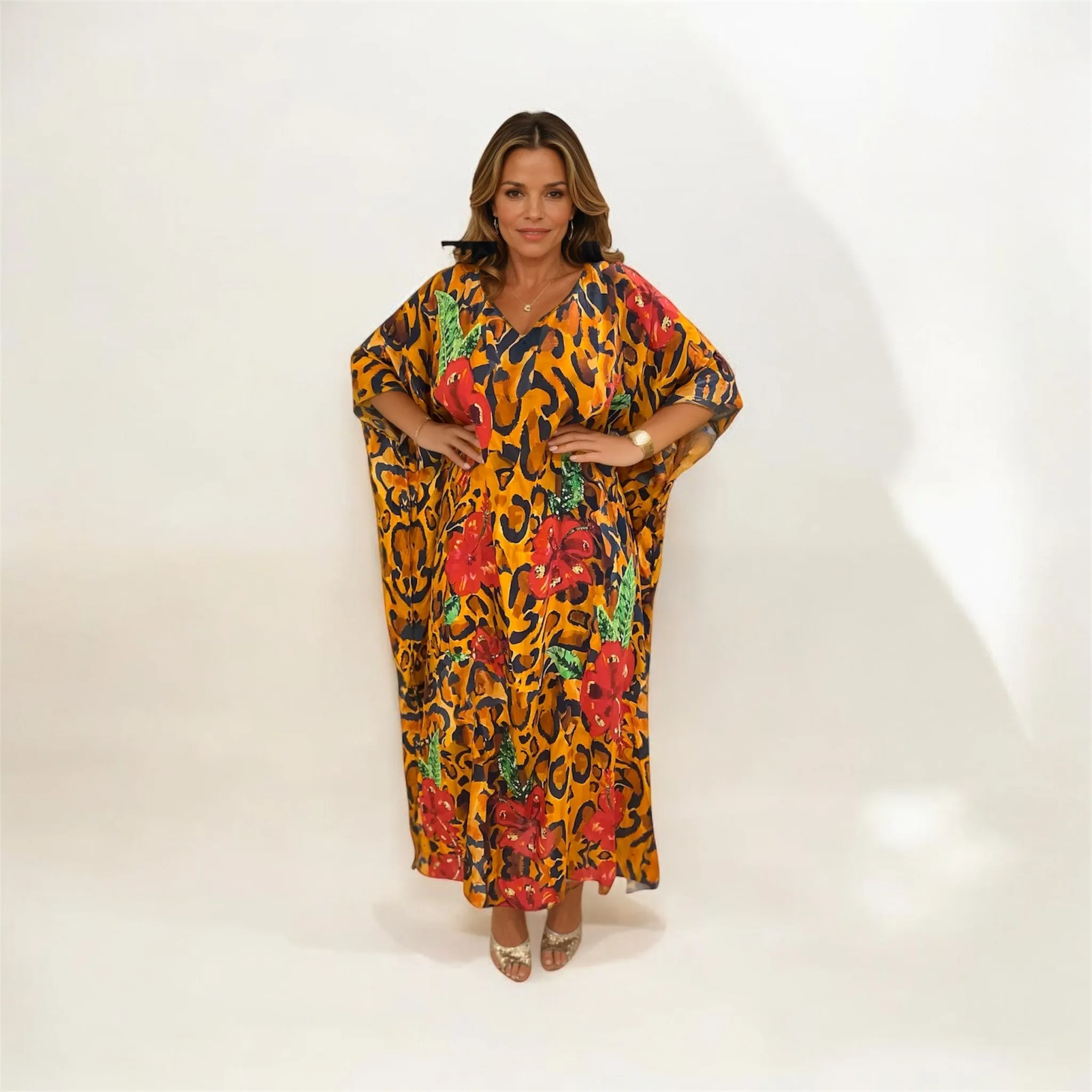 Plus Size Floral Safari Maya Premium Rayon Kaftan OFSA 14-26