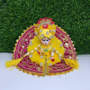 Rani heavy lace with yellow net dress for laddu gopal ji