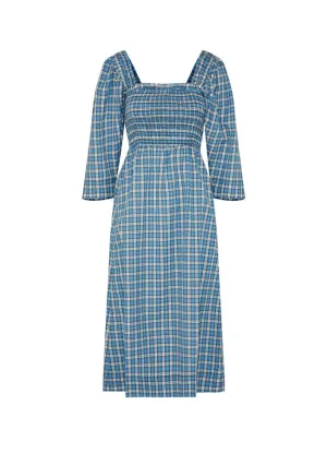 Seersucker Check Smock Midi Dress F6854