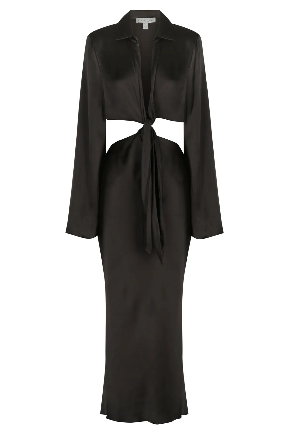 SHONA JOY - Oliviera Long Sleeve Tie Front Midi Dress - Black