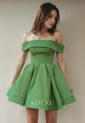 Simple & Casual Off-Shoulder A-Line Satin Party Homecoming Dress