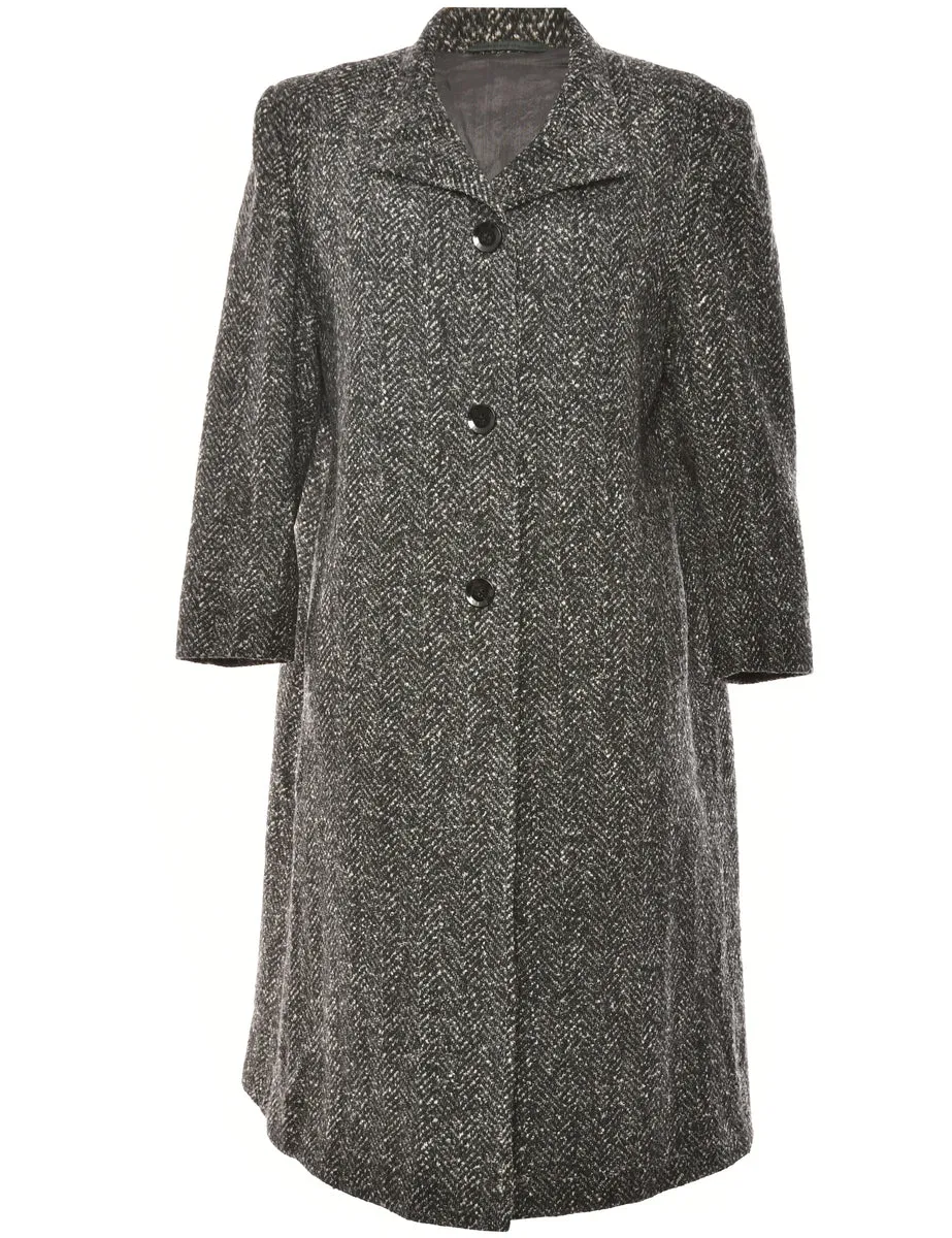 Single-Breasted Black & Grey Textured Coat - L