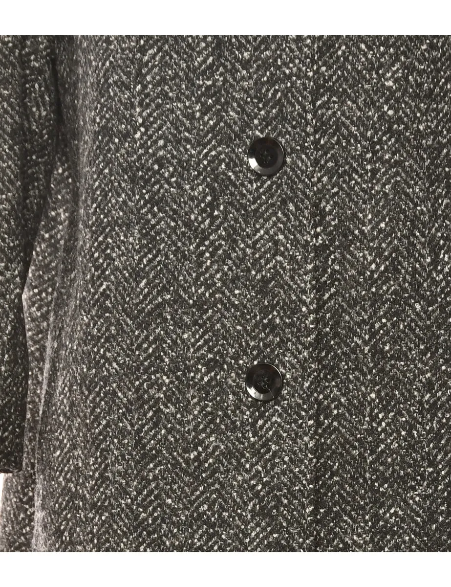 Single-Breasted Black & Grey Textured Coat - L