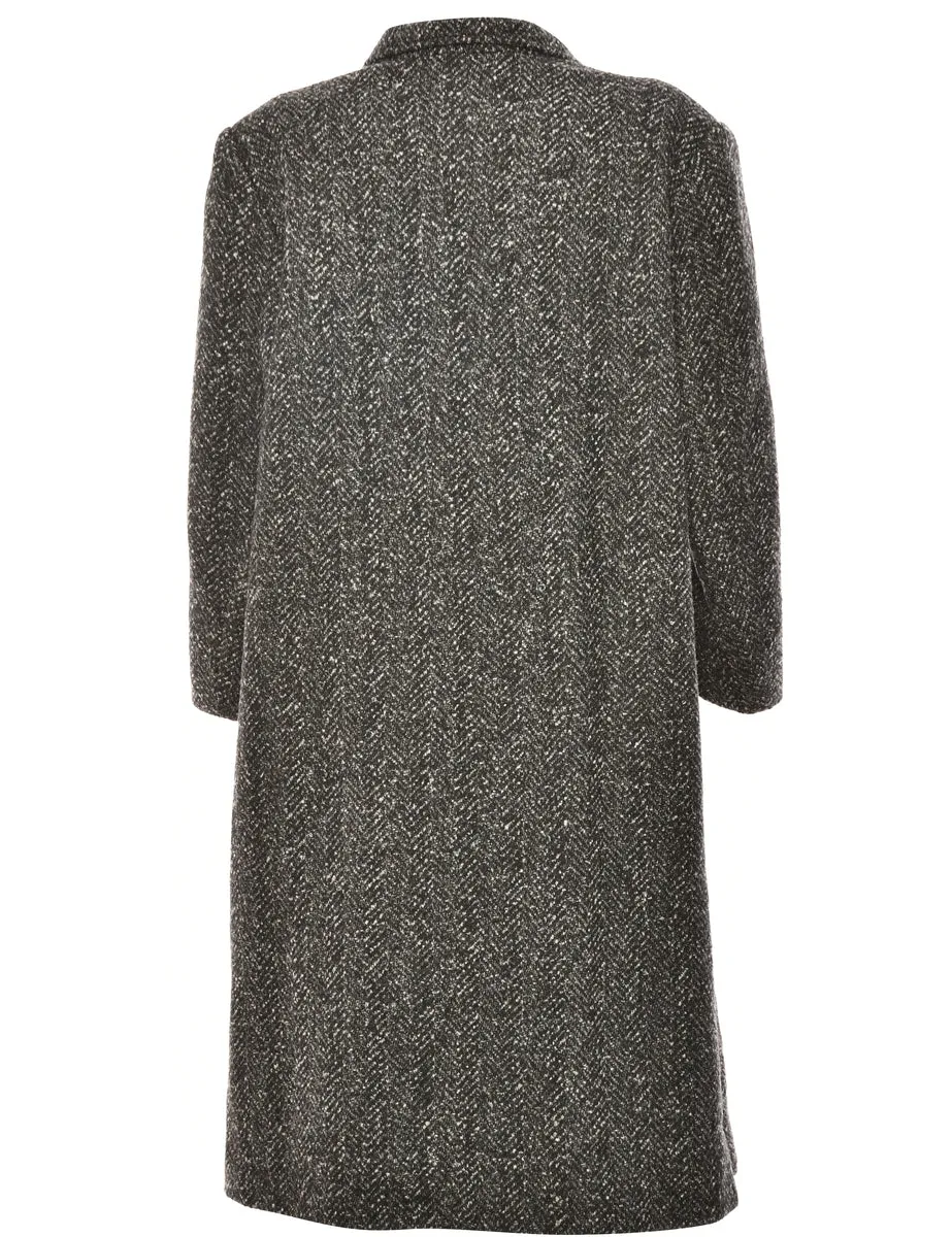 Single-Breasted Black & Grey Textured Coat - L