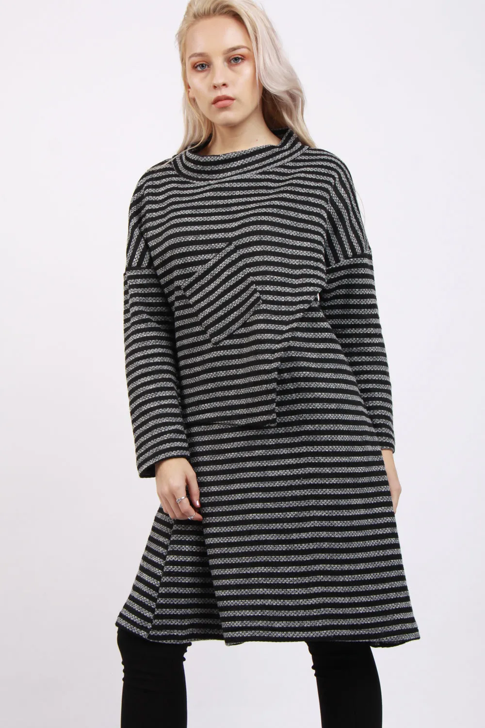 Stripe Knitted Jumper Dress with Pocket