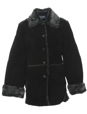 Suede Single Breasted Black Shearling Lined Coat - L