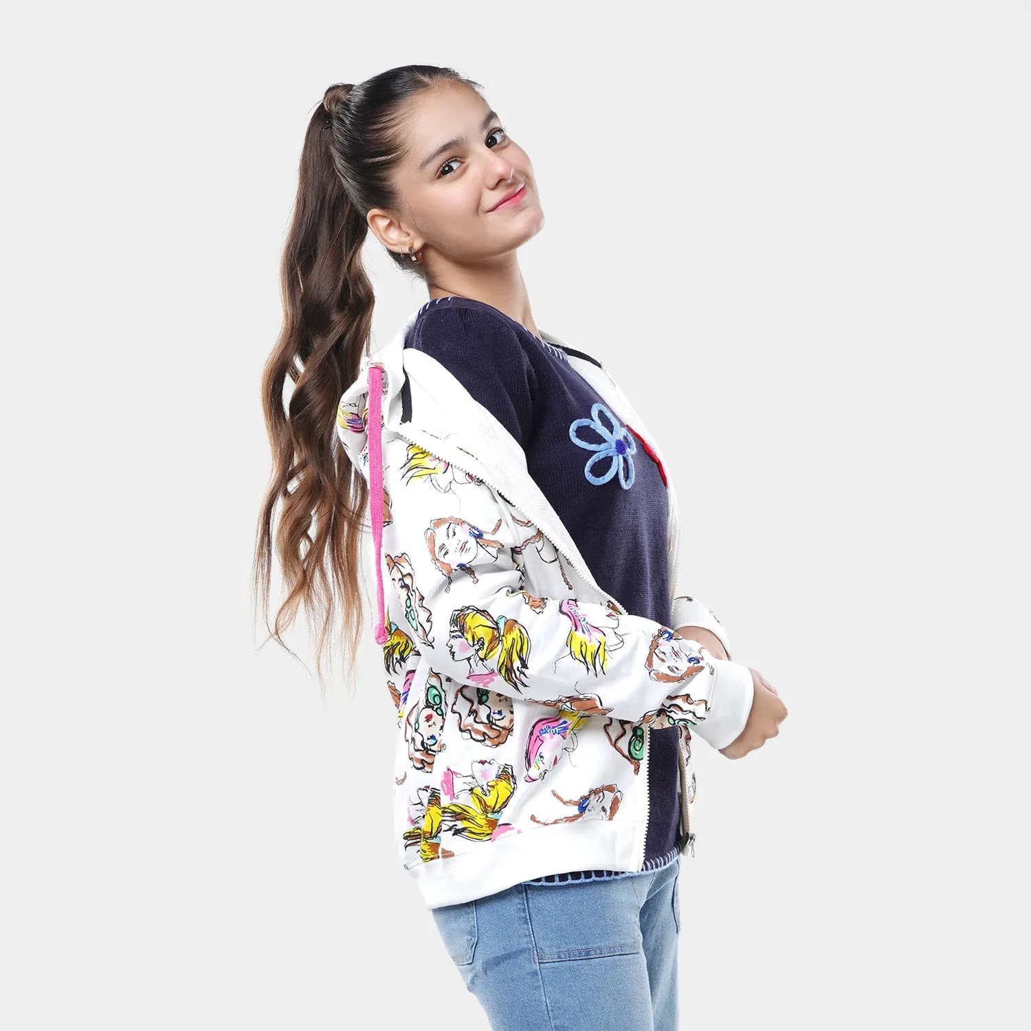 Teens Girls Fleece Printed Jacket