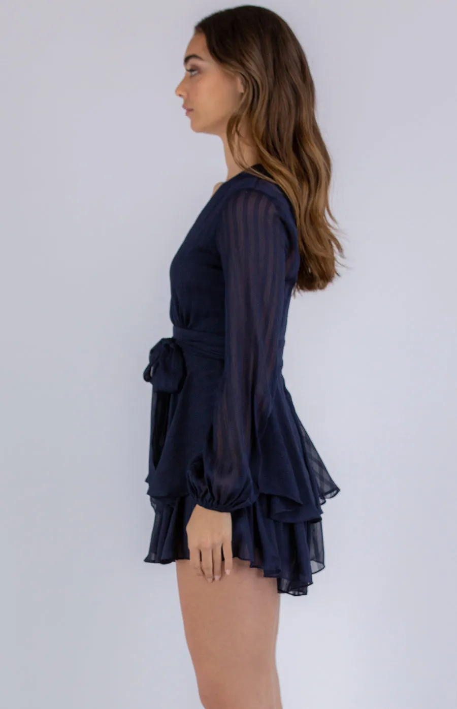 Textured V-Neckline Playsuit With Ruffle