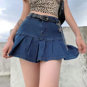 Trendy Denim Pleated High Waist Skirt