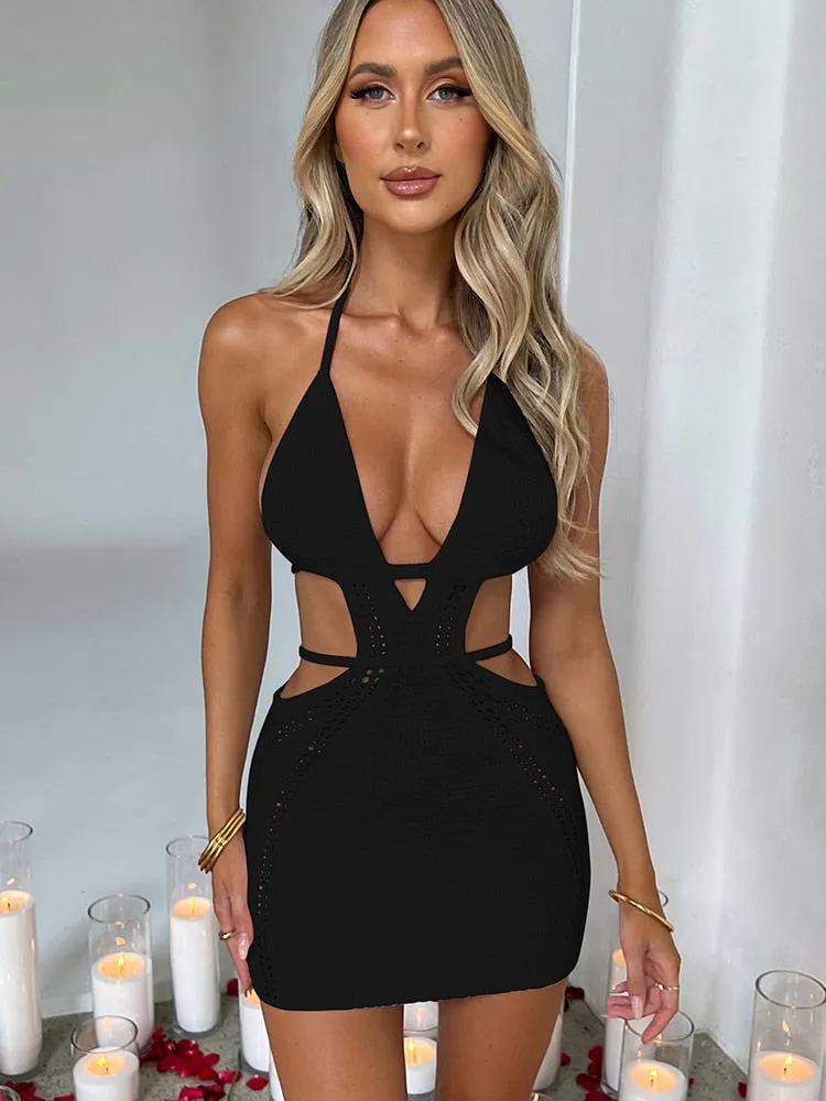 Trendy Halter Hollow Out Backless Party Dress