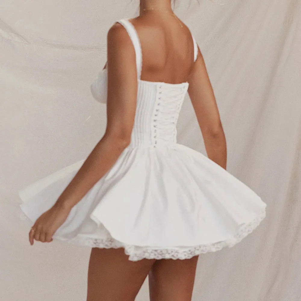 Trendy Lace Up White Corset Mini Party Dress