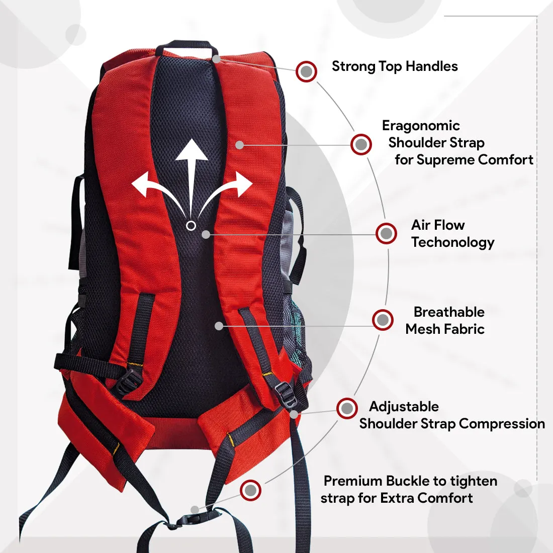 Wildcamp Travel Backpack - 55 Litre - RED