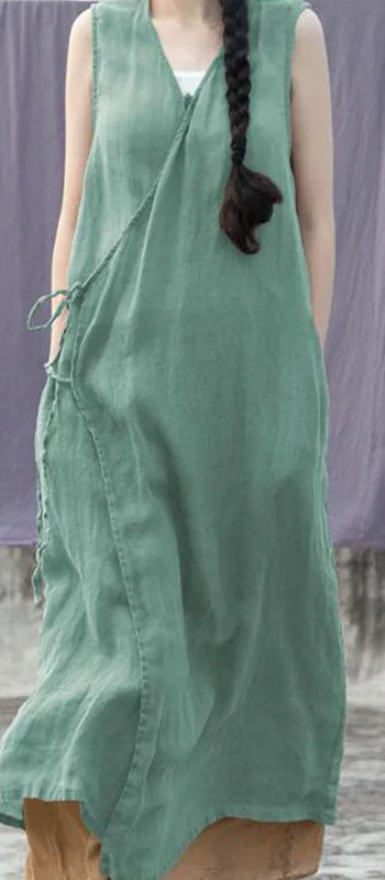 Women Linen Vest Dresses Summer Dresses Women Sleeveless Dresses D9504