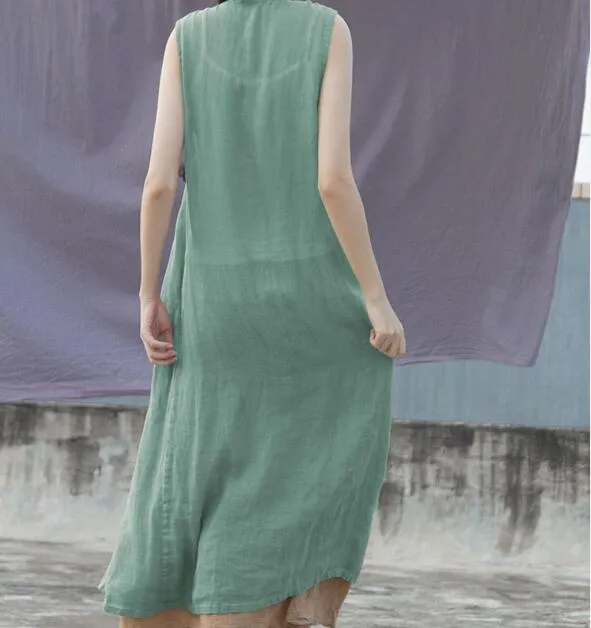 Women Linen Vest Dresses Summer Dresses Women Sleeveless Dresses D9504